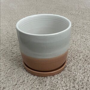 Two-Tone Ceramic Planter with Saucer